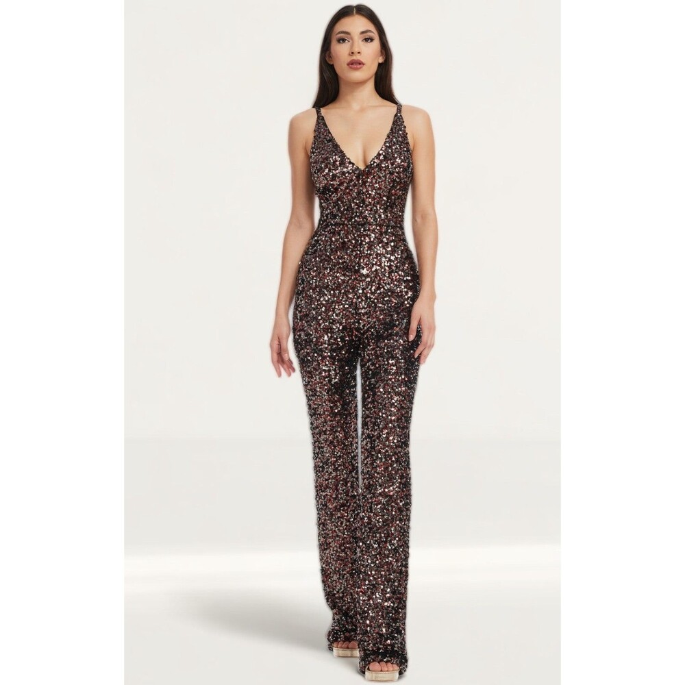 Dress The Population Sequin Charlie Jumpsuit Sleeveless Romper Sz S NEW $318